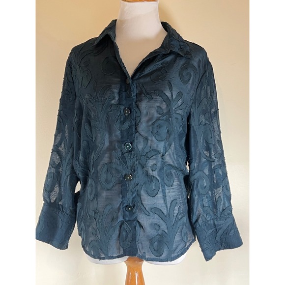 Coldwater Creek Floral Sheer Button-Up Blouse Top - Petite Medium PM 10-12 - Picture 1 of 6
